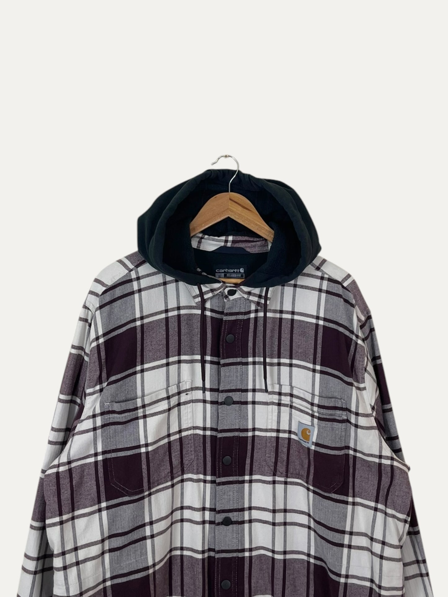 90's Carhartt Vintage Plaid Fleece Lined Hooded Shacket Size XL-2XL