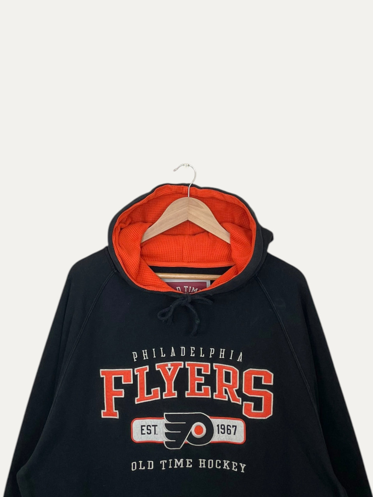90's Philadelphia Flyers Embroidered Felt Applique Vintage Hooded Sweatshirt XL