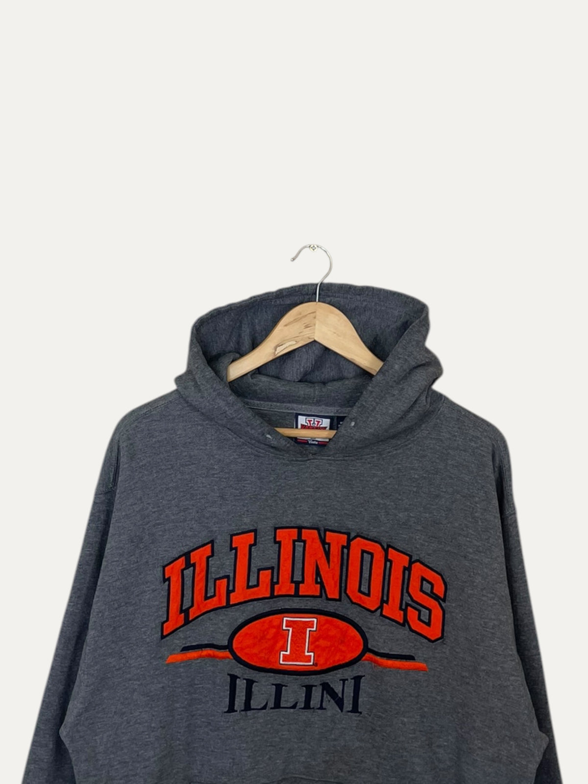 90's Illinois Illini Varsity Embroidered Felt Applique Vintage Hooded Sweatshirt L
