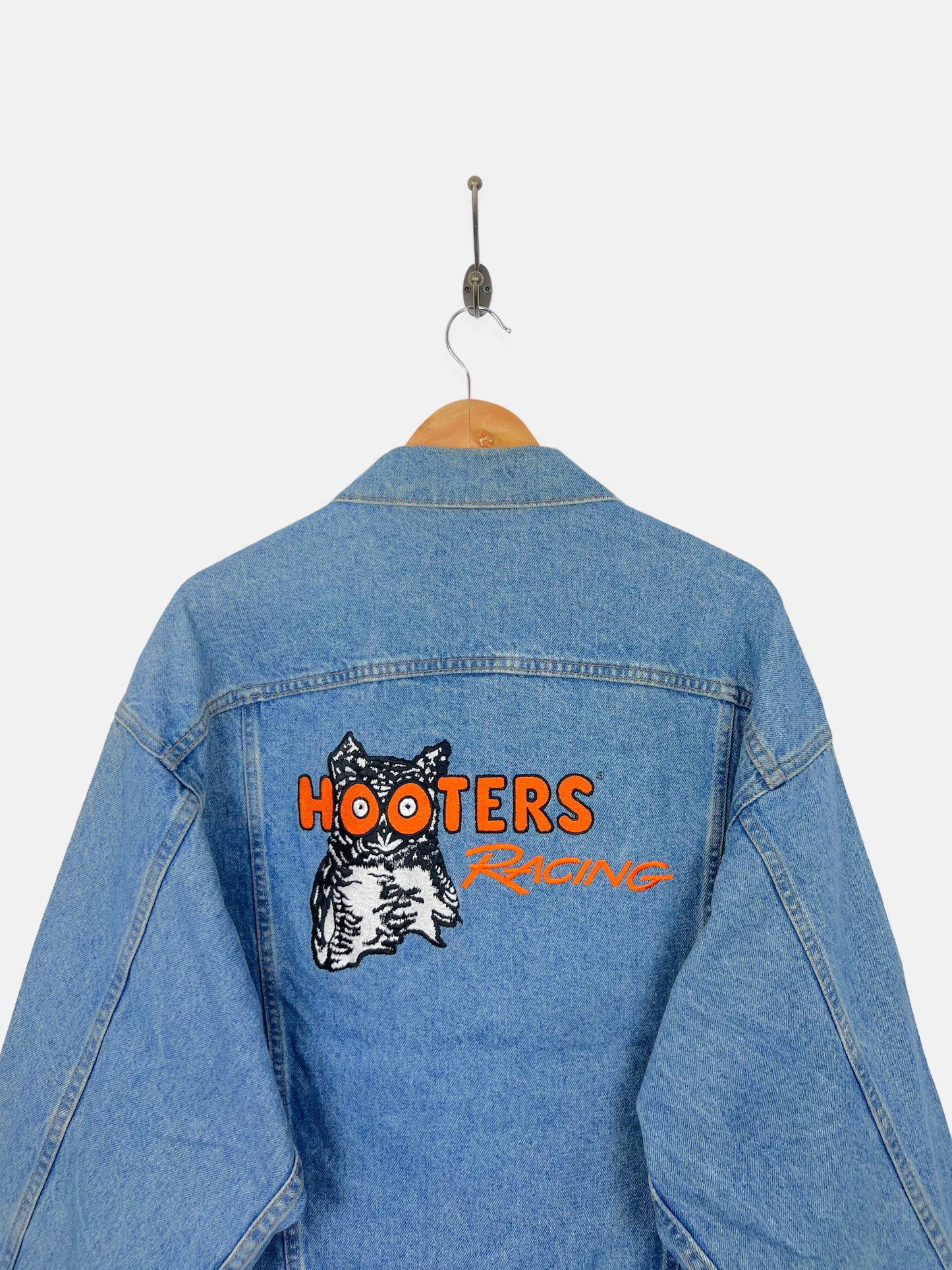 90's Hooters Racing USA Made Embroidered Vintage Denim Jacket Size L-XL