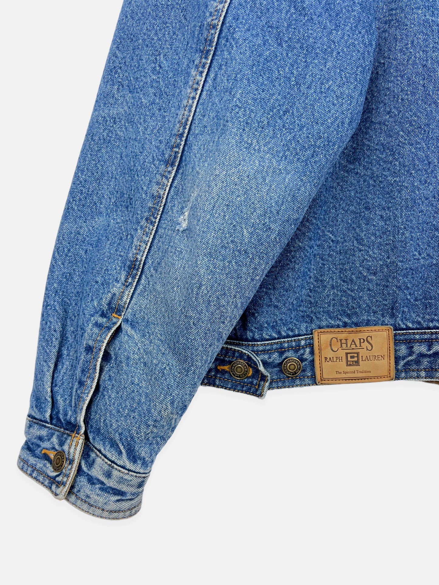90's Chaps Ralph Lauren Denim Plaid Lined Leather Collar Vintage Jacket Size L-XL