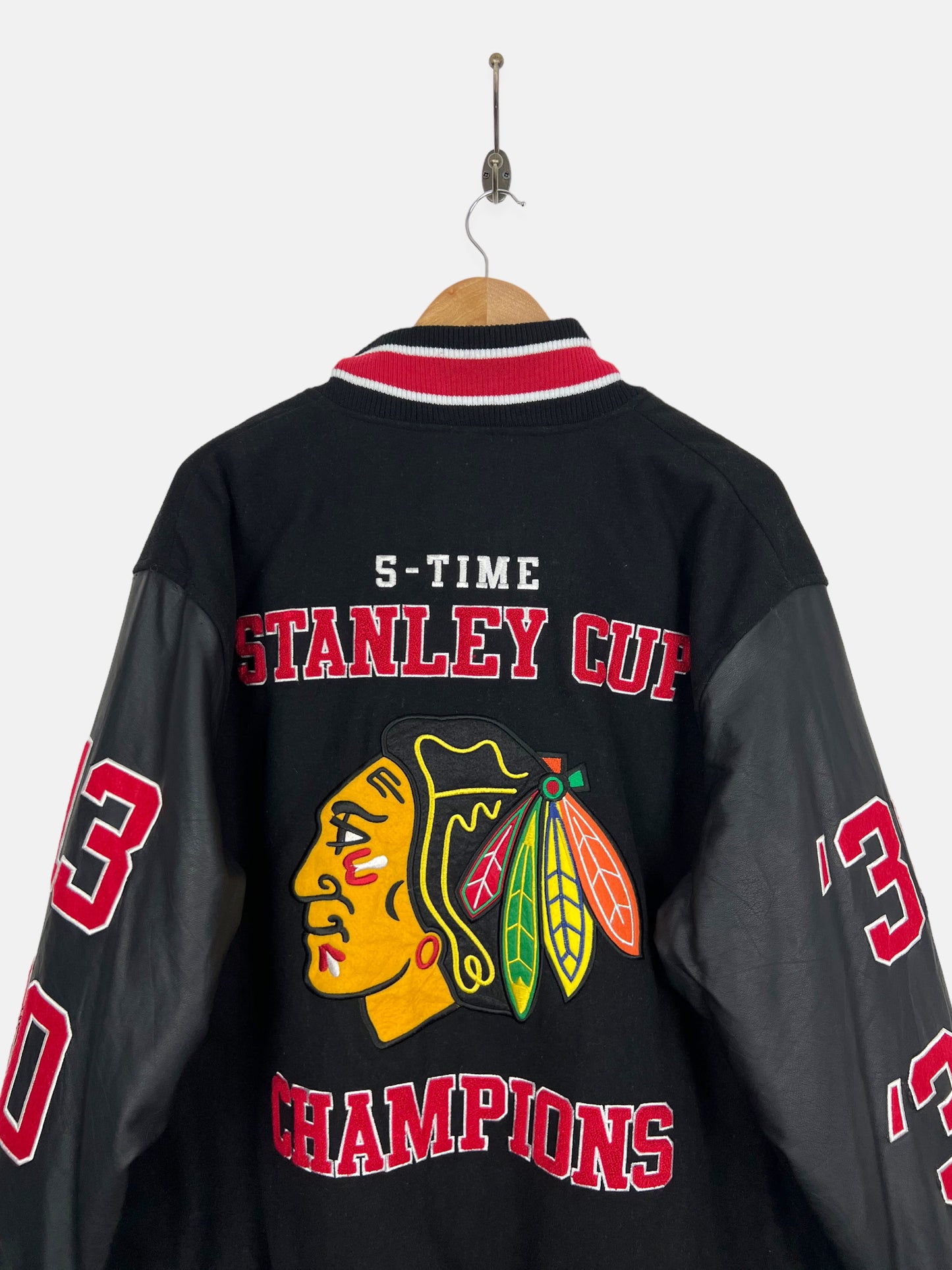 90's Chicago Blackhawks 5-Time Champions NHL Varsity Jacket Size 2XL