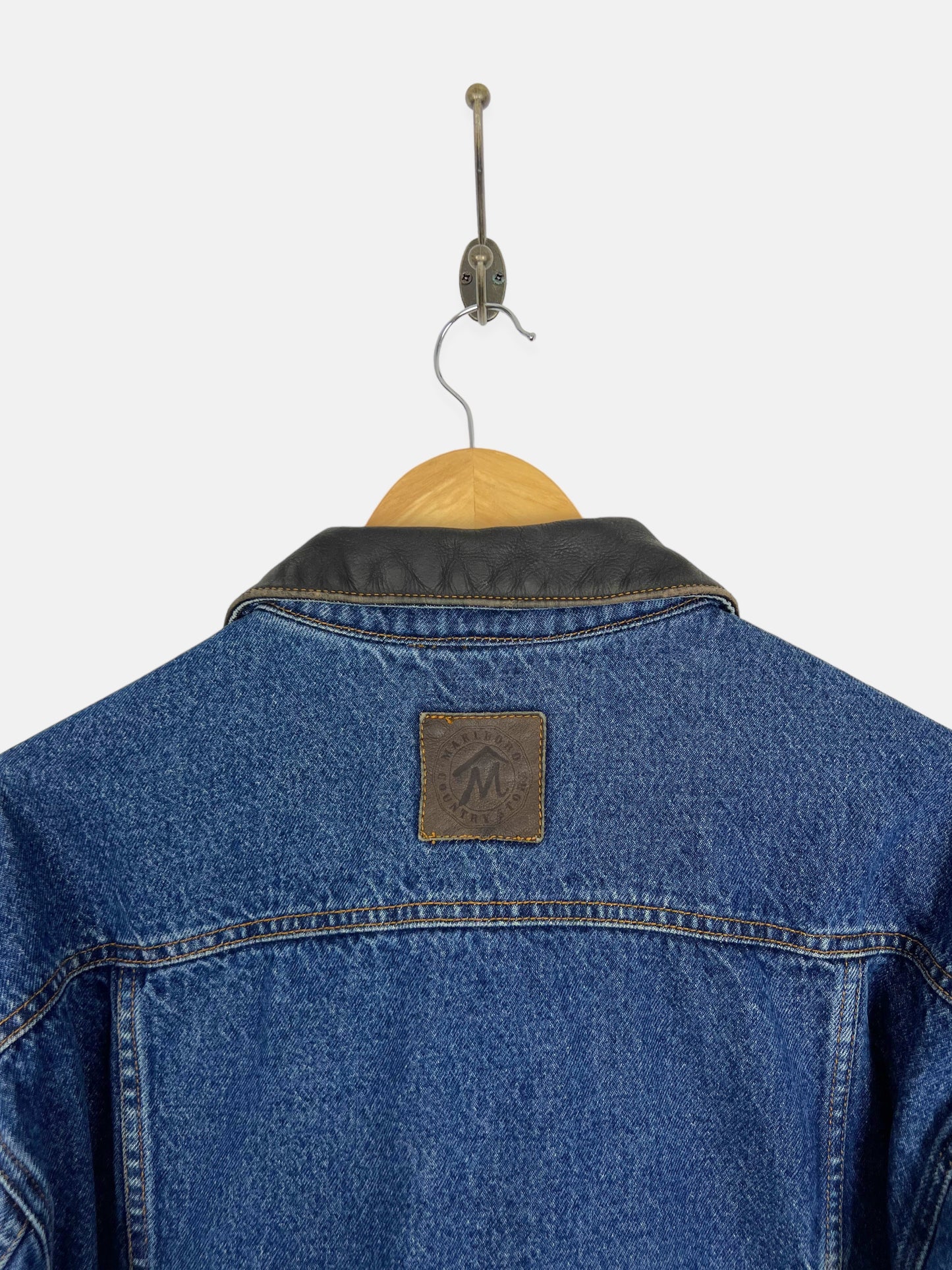 90's Marlboro Country Store Leather Collar Denim Jacket Size L