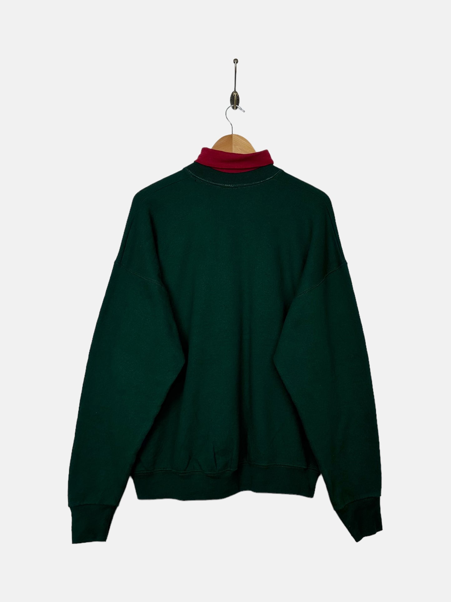 90's Green Embroidered Vintage Mock-Neck Sweatshirt Size M-L