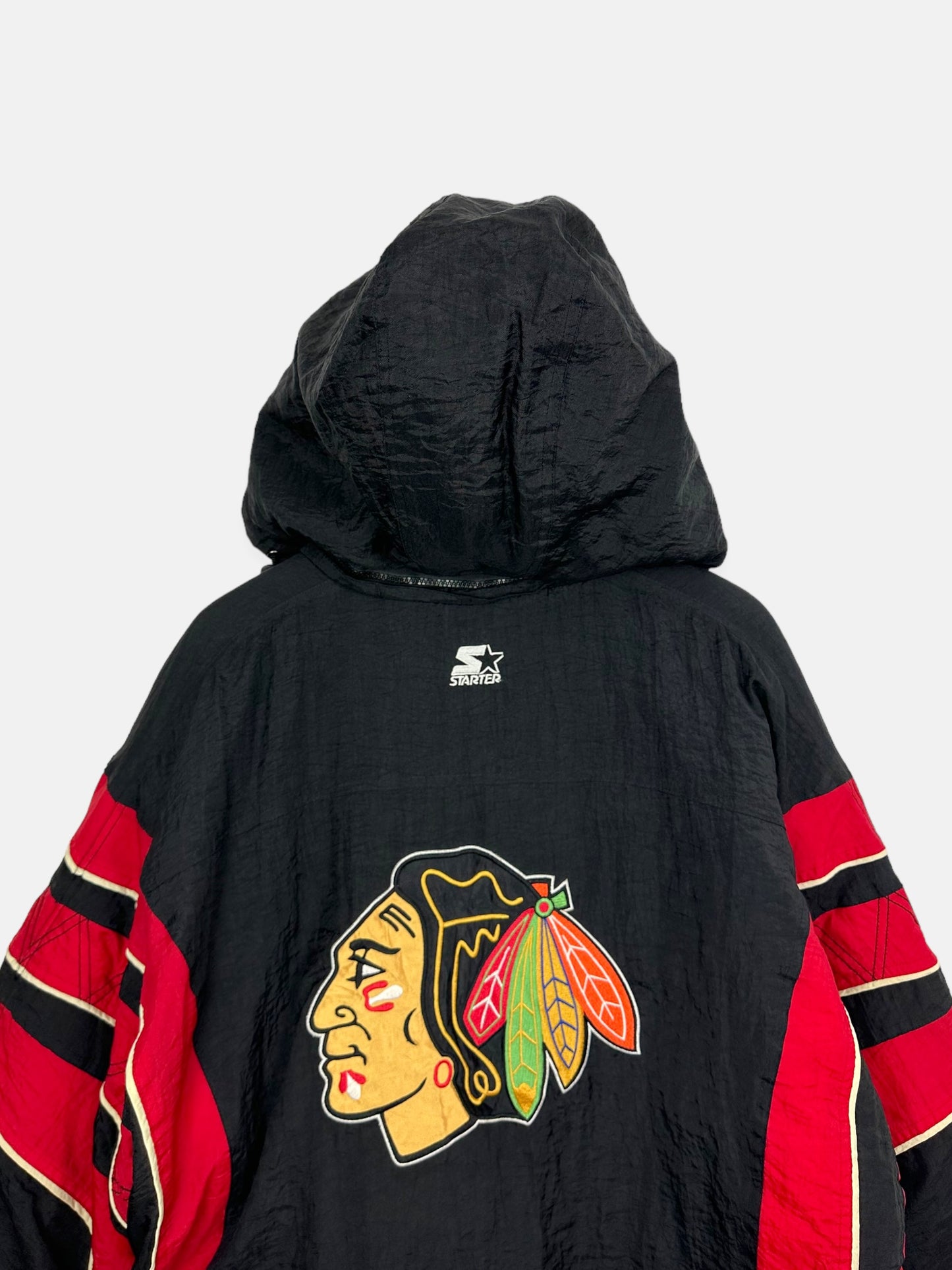 90's Starter Chicago Blackhawks NHL Embroidered Vintage Puffer Jacket Size XL