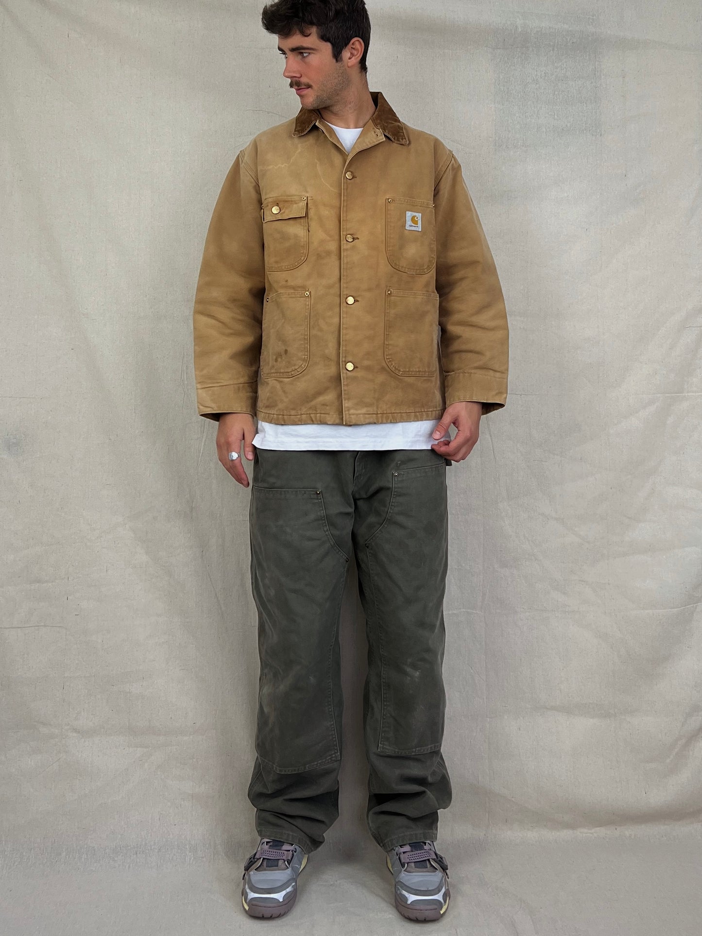 90's Carhartt Heavy Duty Lined Vintage Corduroy Collar Jacket Size L