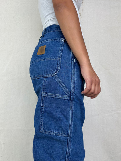 90's Carhartt Contrast Stitch USA Made Vintage Carpenter Jeans Size 29x31