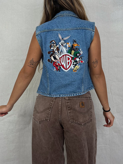 90's Warner Bro's Looney Tunes Embroidered Vintage Denim Jacket Size 8