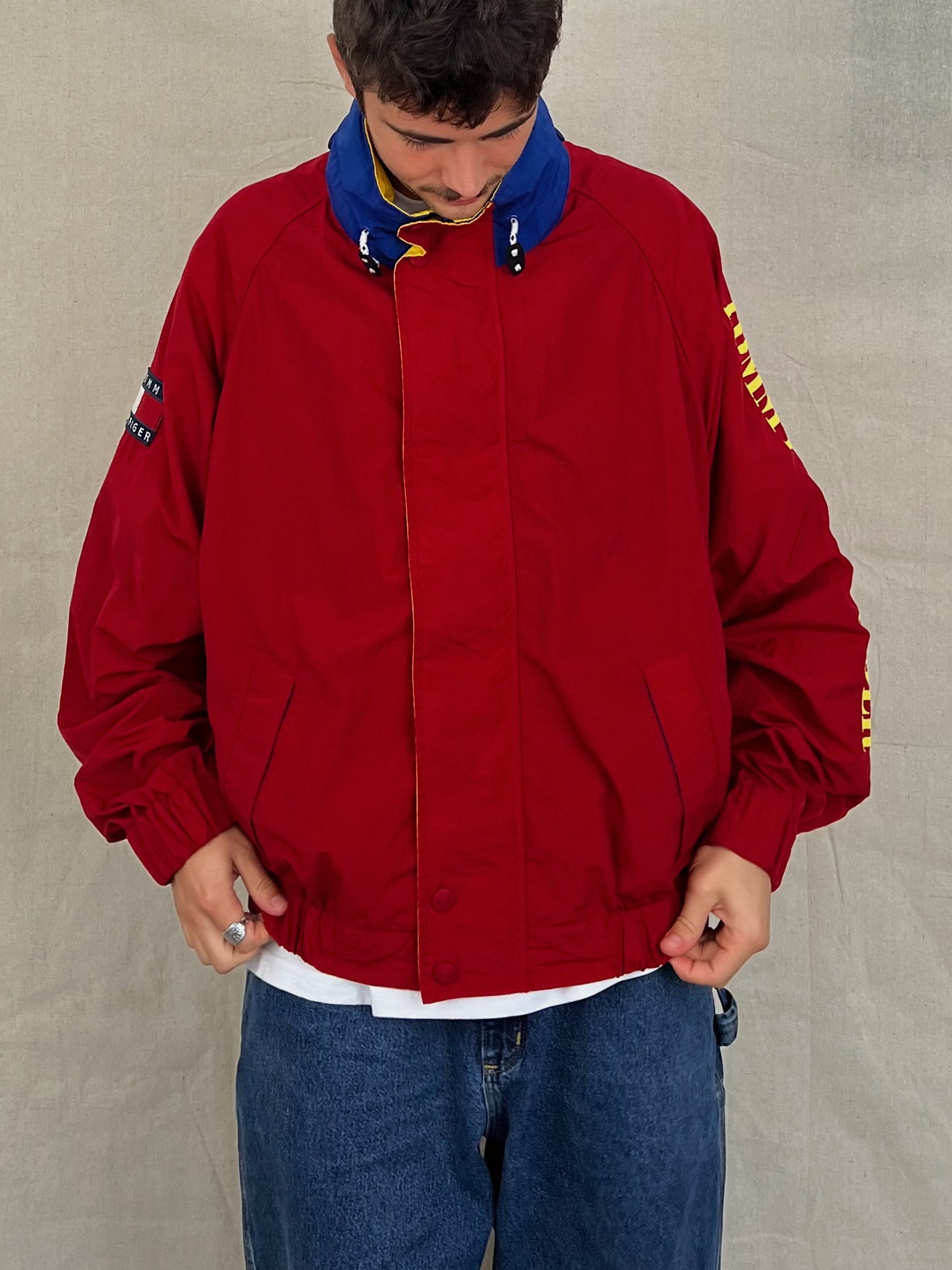 90's Tommy Hilfiger Embroidered Vintage Jacket with Hood Size L