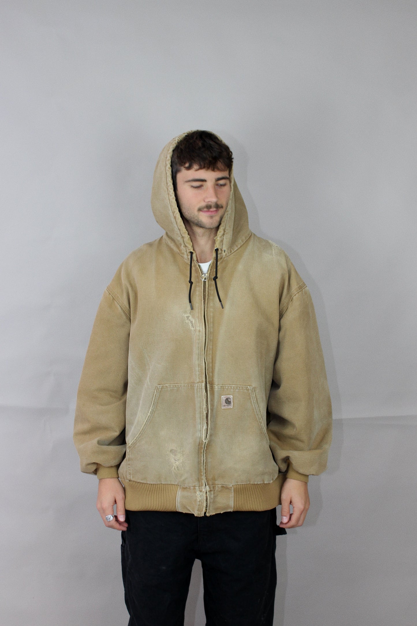90's Distressed Carhartt Heavy Duty Vintage Jacket with Hood Size 2-3XL