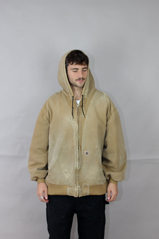 90's Distressed Carhartt Heavy Duty Vintage Jacket with Hood Size 2-3XL