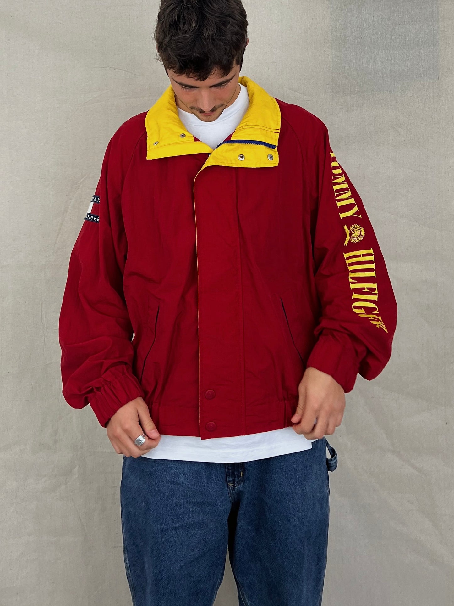 90's Tommy Hilfiger Embroidered Vintage Jacket with Hood Size L