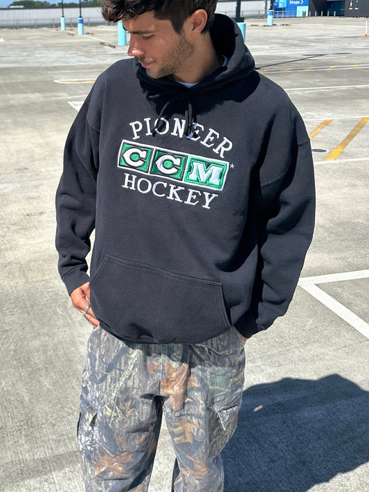 90's Pioneer CCM Hockey Embroidered Vintage Hoodie Size XL