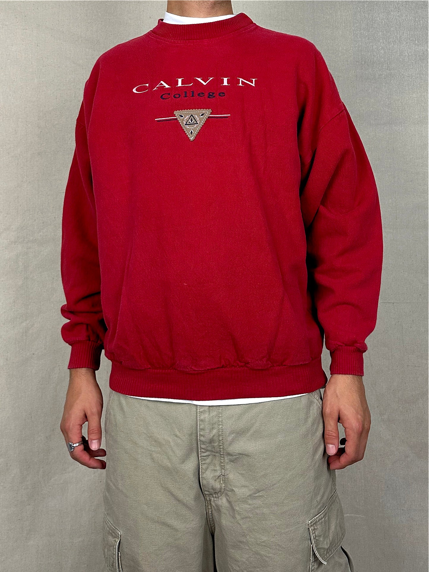 90's Calvin College USA Made Embroidered Vintage Sweatshirt Size M