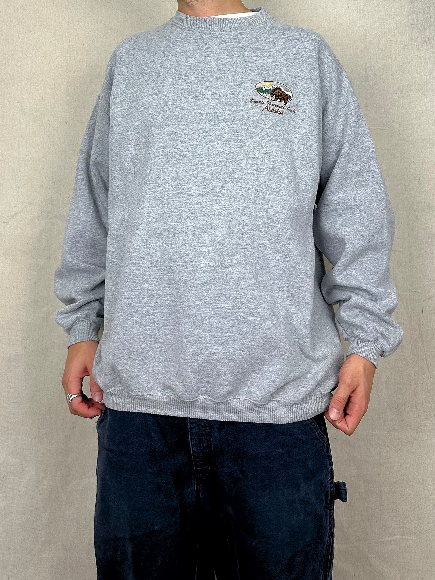 90's Denali National Park Alaska USA Made Embroidered Vintage Sweatshirt Size XL-2XL