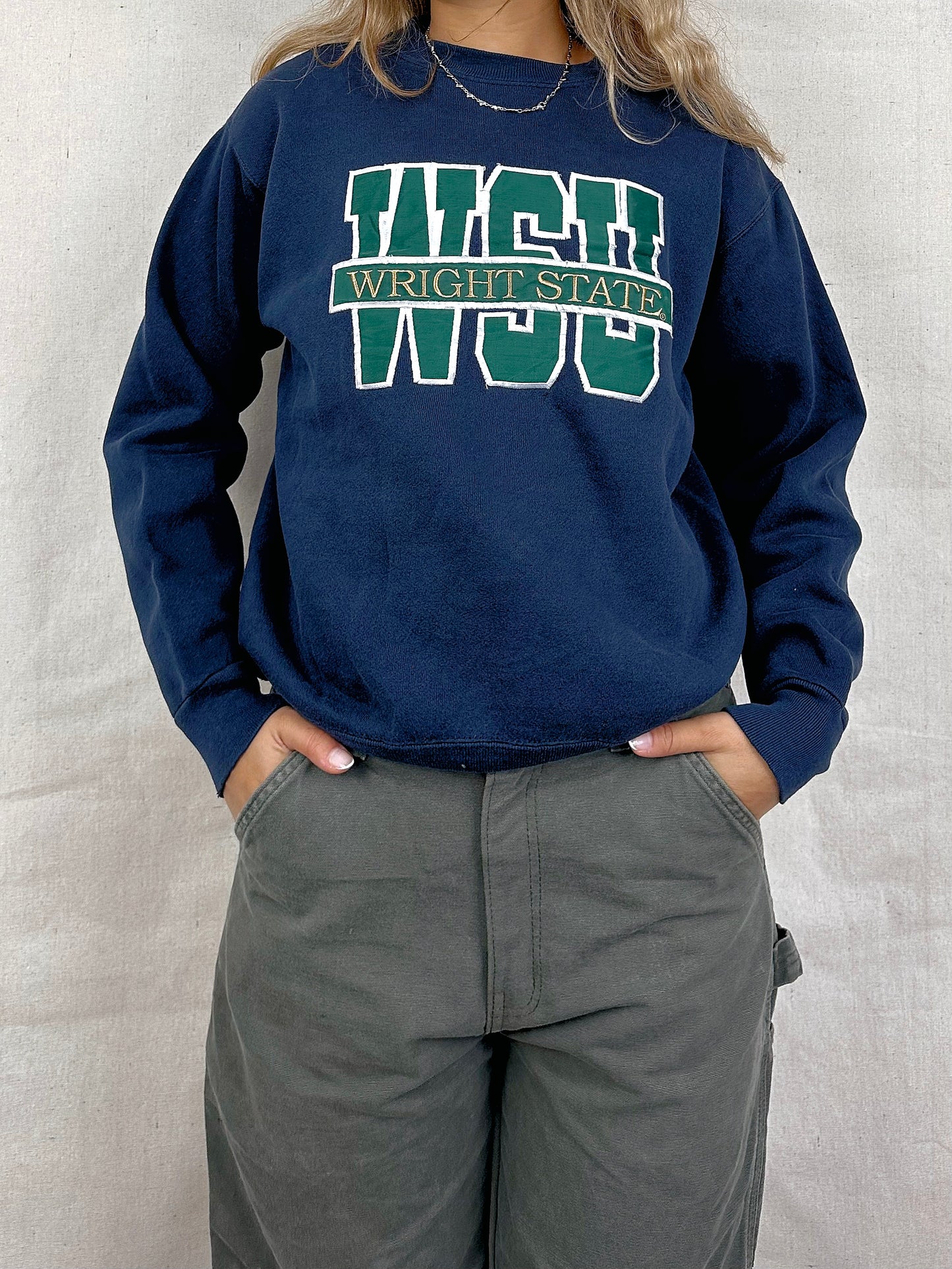 90's Wright State University USA Made Embroidered Vintage Sweatshirt Size 10