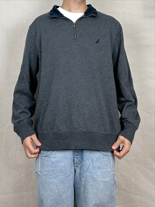 90's Nautica Embroidered Vintage Quarterzip Sweatshirt Size L-XL