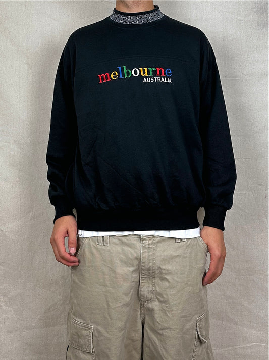 90's Melbourne Australia Made Embroidered High Neck Vintage Sweatshirt Size M