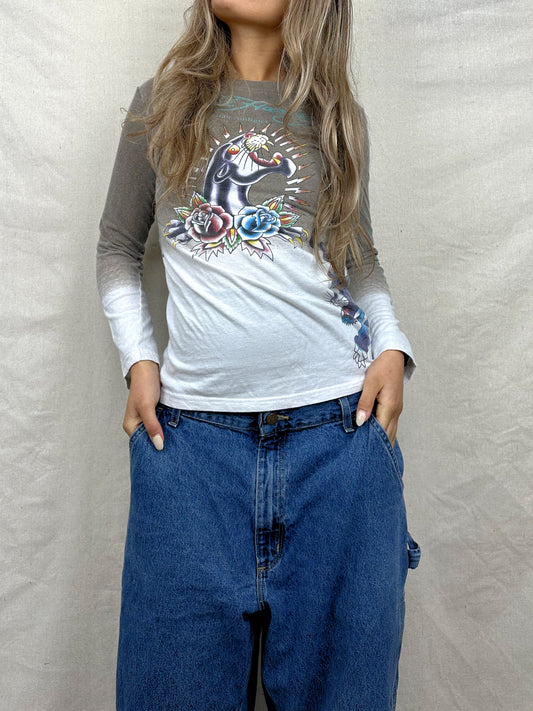 Y2K Ed Hardy USA Made Vintage Longsleeve Top Size 6-8