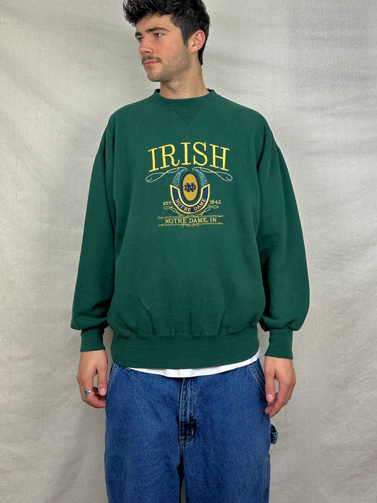 90's Notre Dame Irish Embroidered Vintage Sweatshirt Size L-XL