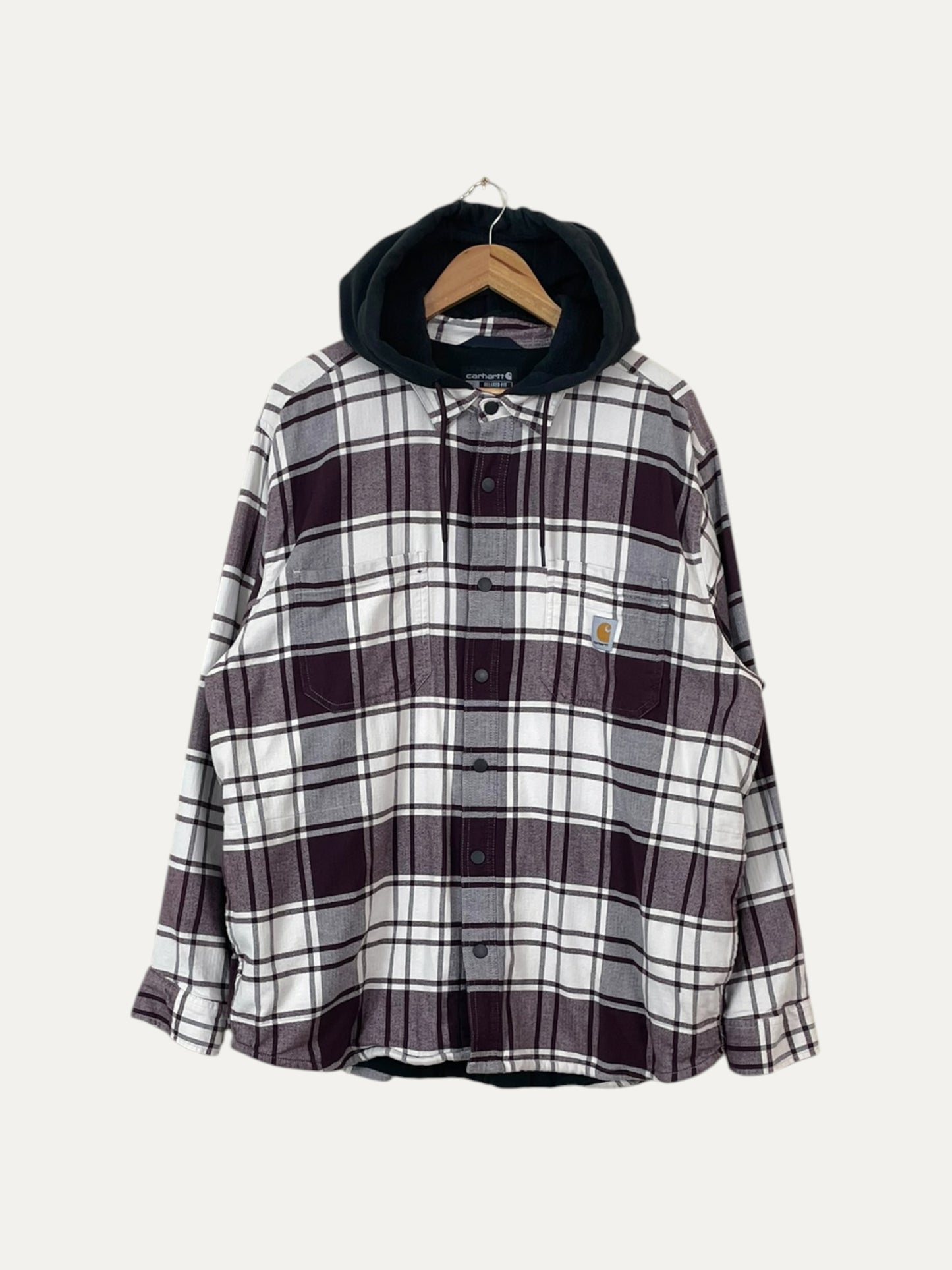 90's Carhartt Vintage Plaid Fleece Lined Hooded Shacket Size XL-2XL