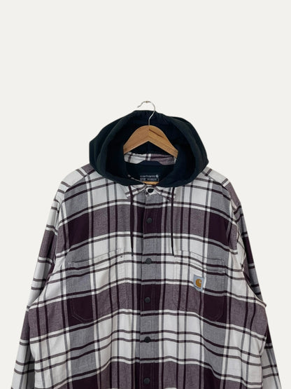 90's Carhartt Vintage Plaid Fleece Lined Hooded Shacket Size XL-2XL