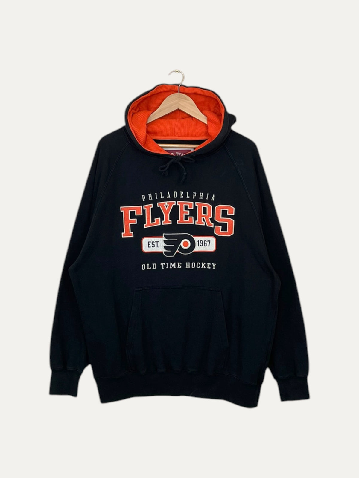 90's Philadelphia Flyers Embroidered Felt Applique Vintage Hooded Sweatshirt XL