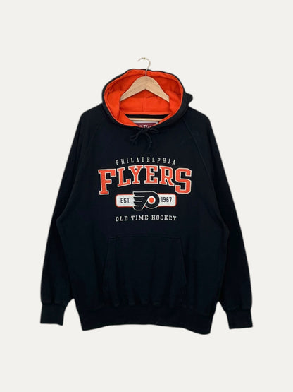 90's Philadelphia Flyers Embroidered Felt Applique Vintage Hooded Sweatshirt XL
