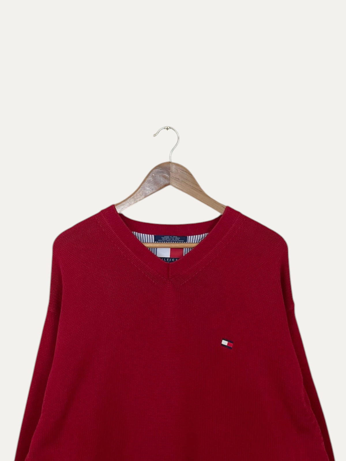 90's Tommy Hilfiger Embroidered Knitted Vintage V-neck Sweatshirt XL-2XL