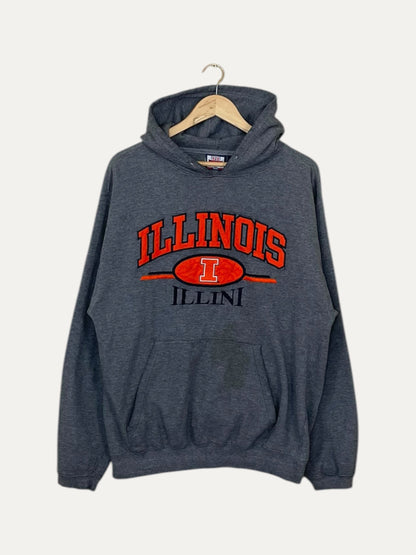 90's Illinois Illini Varsity Embroidered Felt Applique Vintage Hooded Sweatshirt L