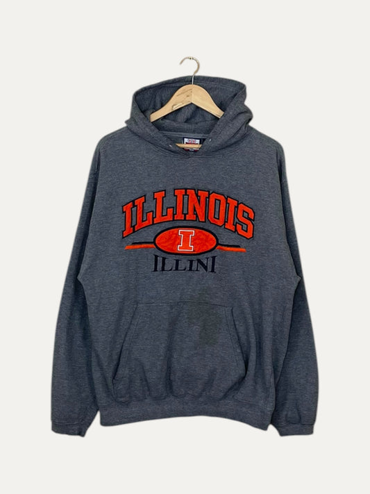 90's Illinois Illini Varsity Embroidered Felt Applique Vintage Hooded Sweatshirt L
