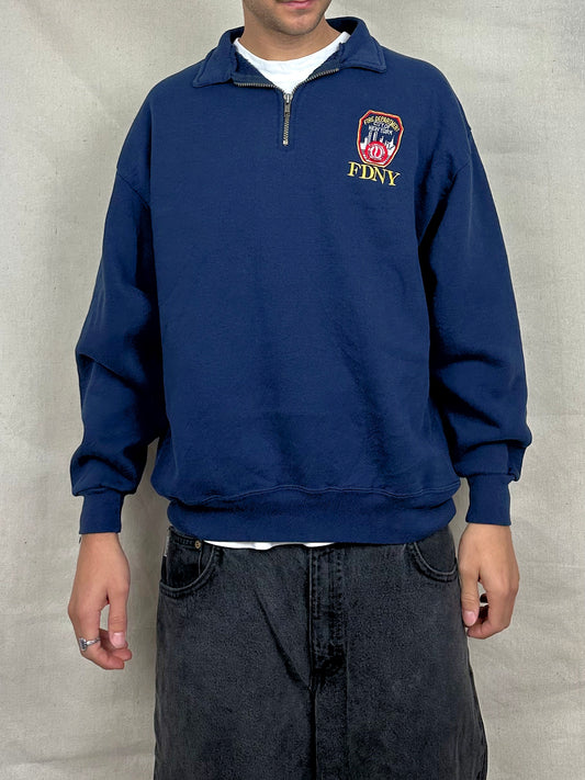 90's FDNY Embroidered Vintage Quarterzip Sweatshirt Size L