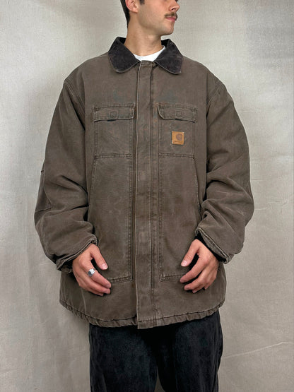 90's Carhartt Heavy Duty Quilt Lined Vintage Corduroy Collar Jacket Size 3-4XL