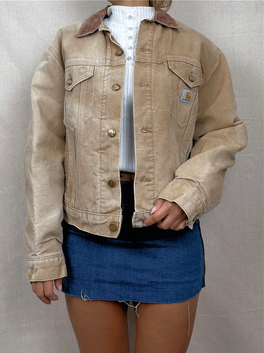 90's Carhartt Heavy Duty Vintage Corduroy Collar Jacket Size 10
