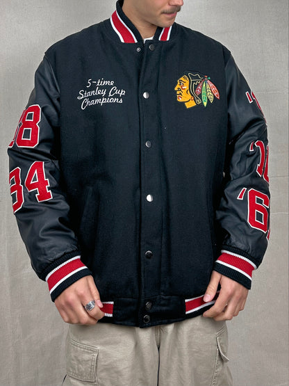 90's Chicago Blackhawks 5-Time Champions NHL Varsity Jacket Size 2XL
