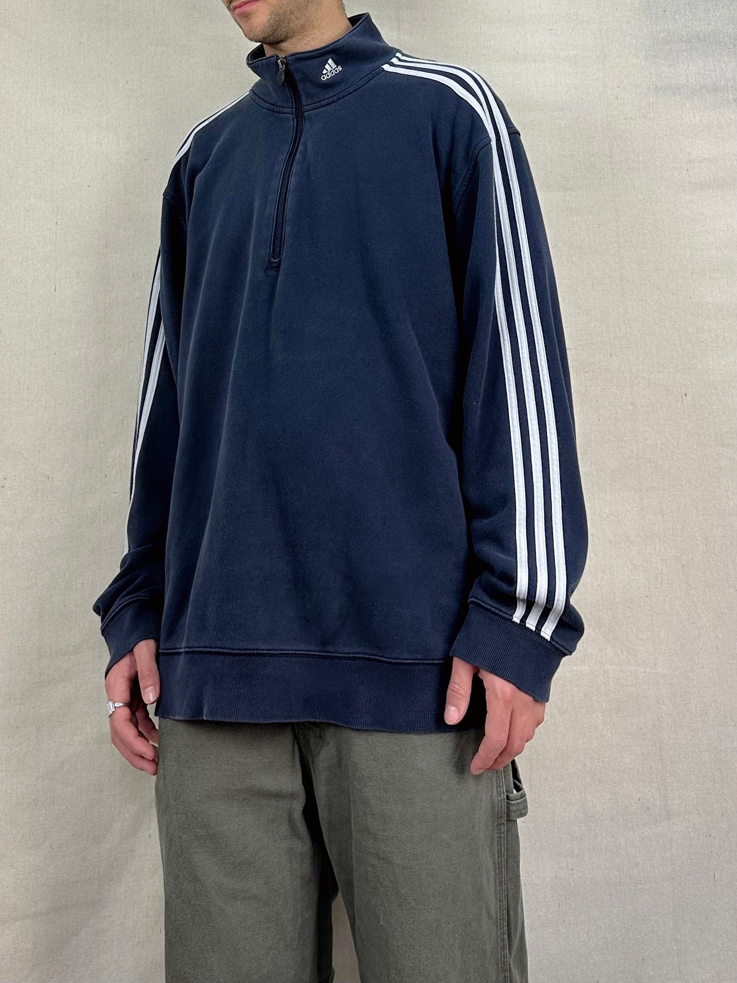 90's Adidas Embroidered Vintage Quarterzip Sweatshirt Size 2XL