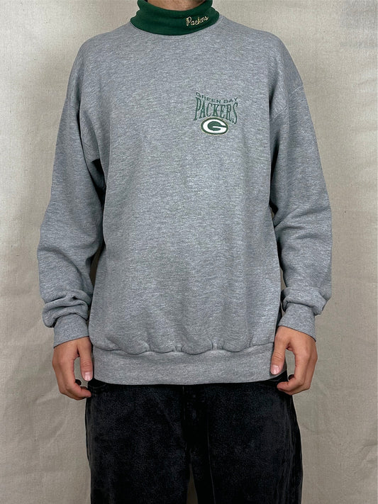 90's Green Bay Packers NFL Embroidered Vintage Mock-Neck Sweatshirt Size L-XL