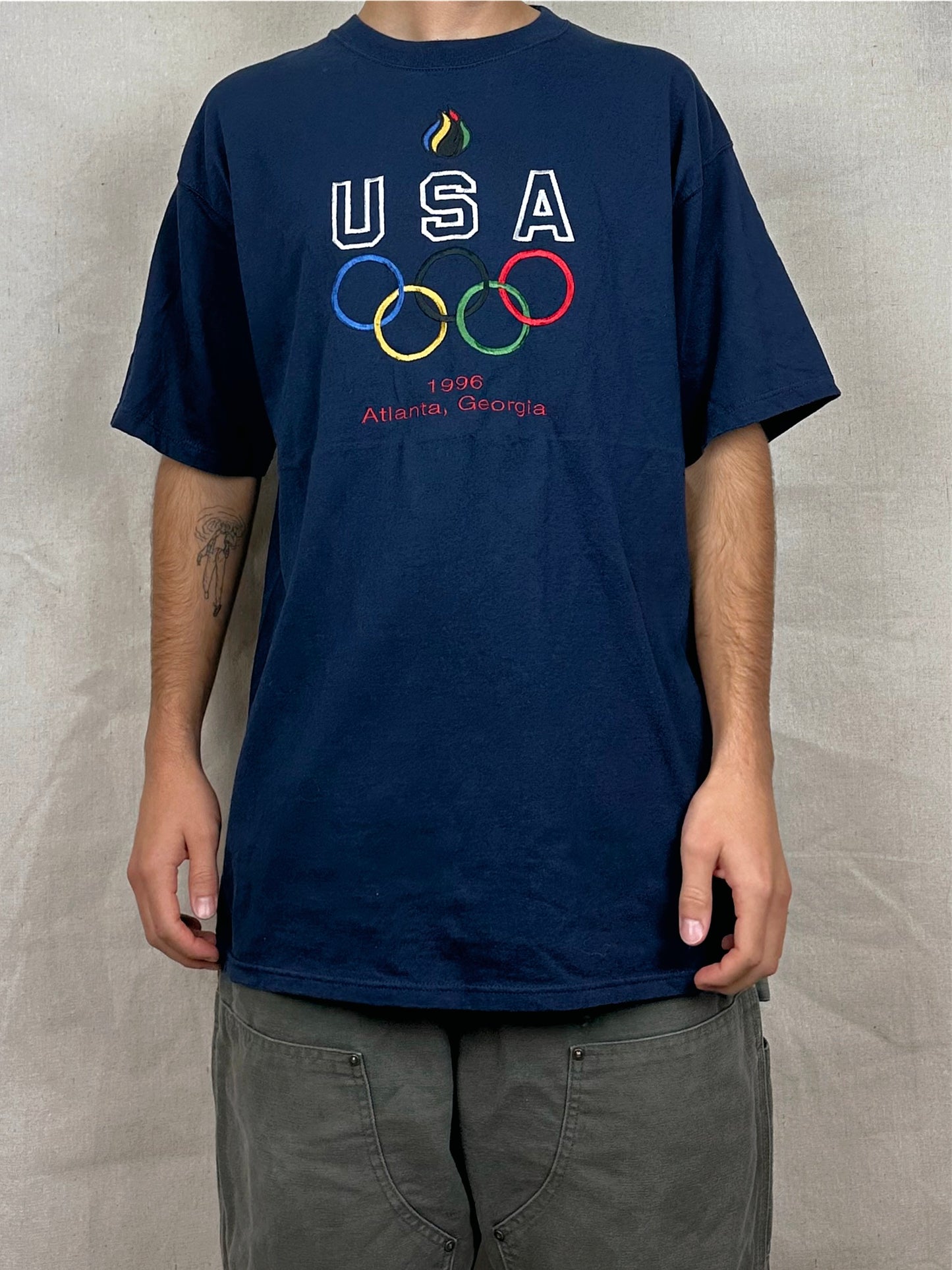 1996 Atlanta Olympics Embroidered USA Made Vintage T-Shirt Size XL