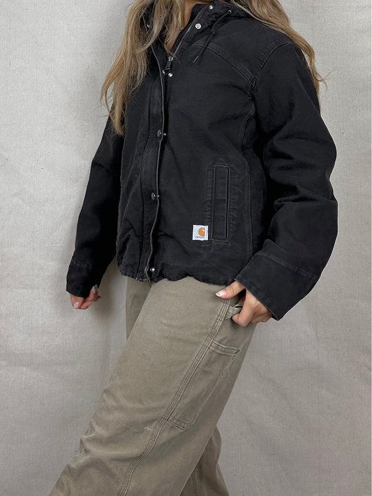 90's Carhartt Heavy Duty Sherpa Lined Vintage Jacket with Hood Size 10-12