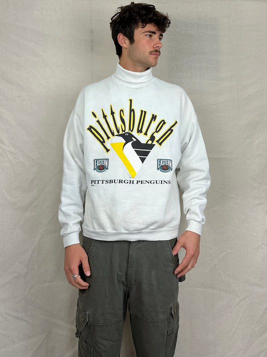 90's Pittsburgh Penguins NHL USA Made Vintage Turtle-Neck Sweatshirt Size M