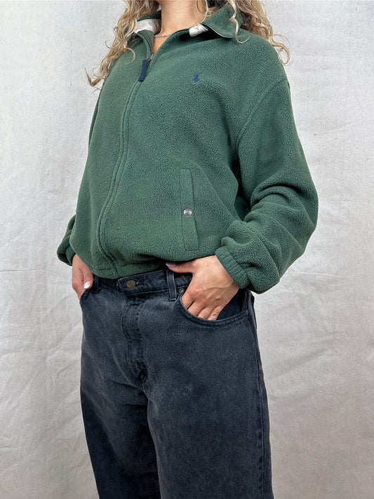 90's Ralph Lauren USA Made Embroidered Vintage Zip-Up Fleece Sweatshirt Size 12