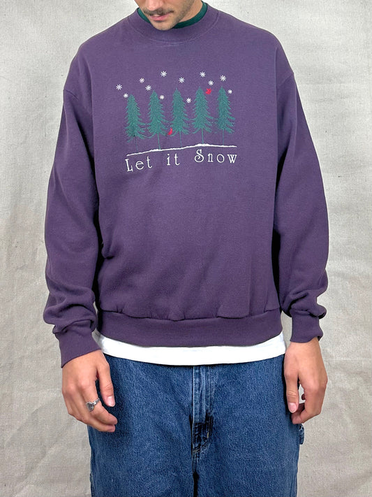 90's Let It Snow USA Made Embroidered Vintage High-Neck Sweatshirt Size M