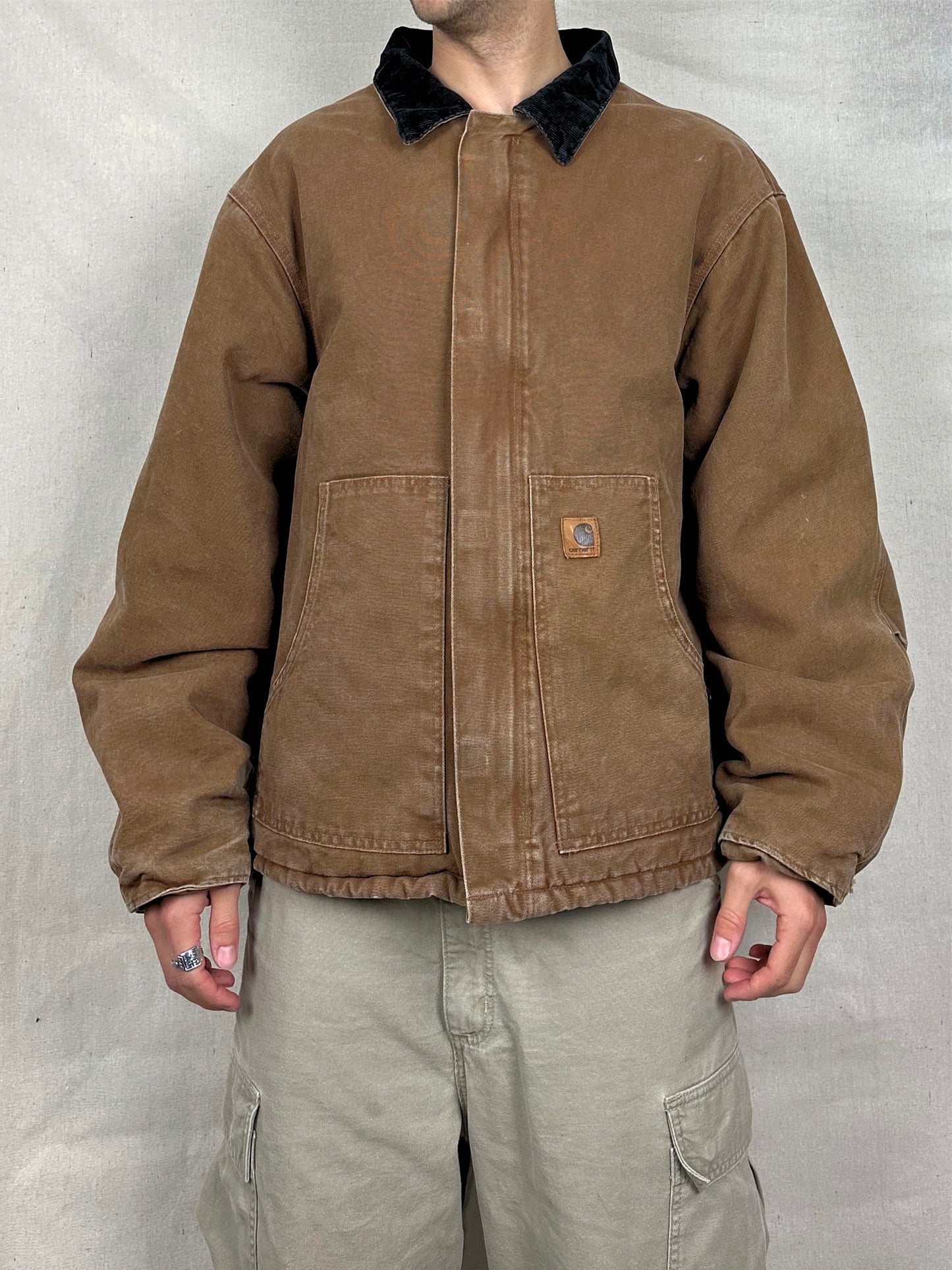 90's Carhartt Heavy Duty Quilt Lined Vintage Corduroy Collar Jacket Size 2XL