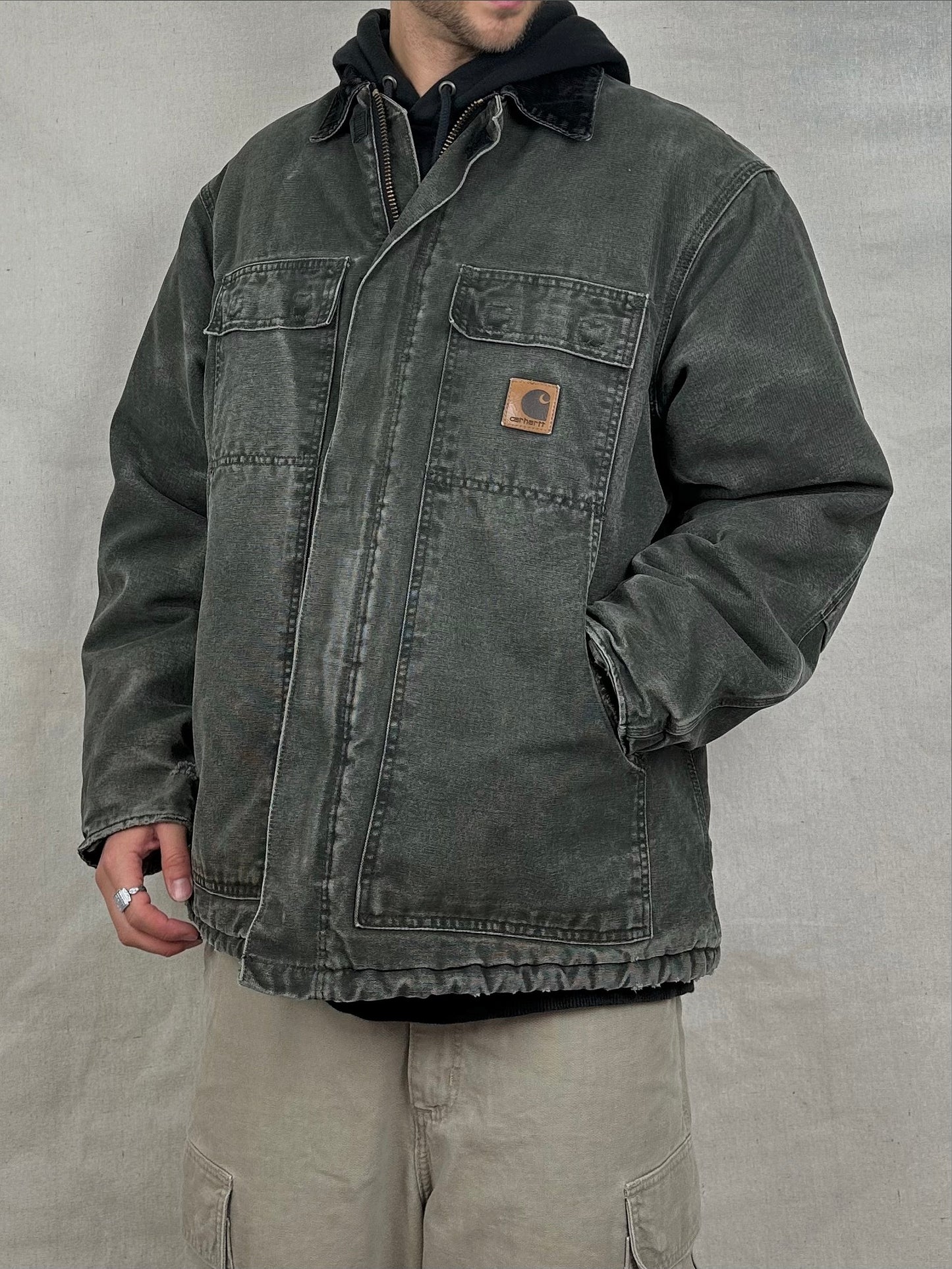 90's Carhartt Heavy Duty Quilt Lined Vintage Corduroy Collar Jacket Size XL