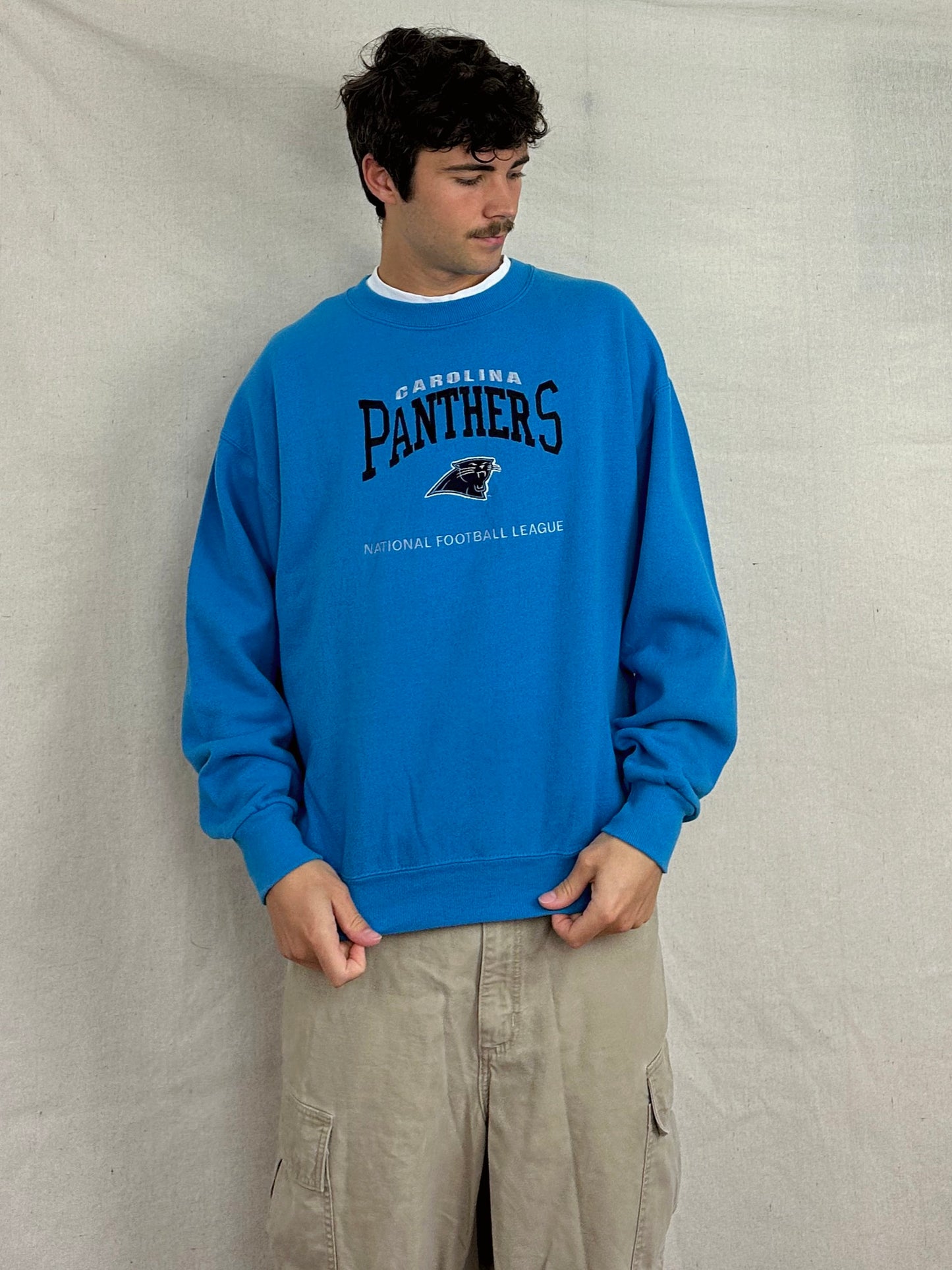 90's Carolina Panthers NFL USA Made Embroidered Vintage Sweatshirt Size L