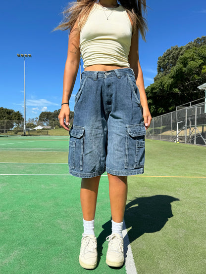 90's Vintage Denim Cargo Jean Shorts Size 28"