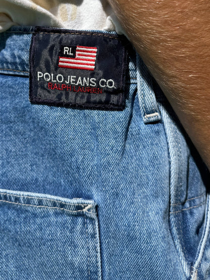 90's Ralph Lauren Polo Jeans Co. Vintage Denim Carpenter Jean Shorts Size 34"