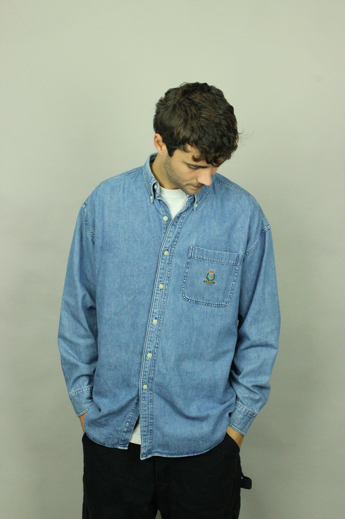 90's Chaps Ralph Lauren Embroidered Vintage Button-Up Shirt Size M-L