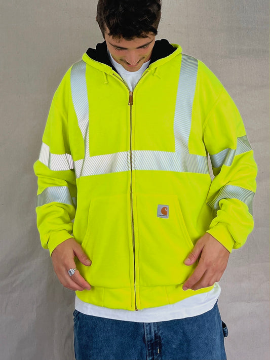 90's Carhartt Hi-Vis Vintage Hooded Jacket Size L-XL