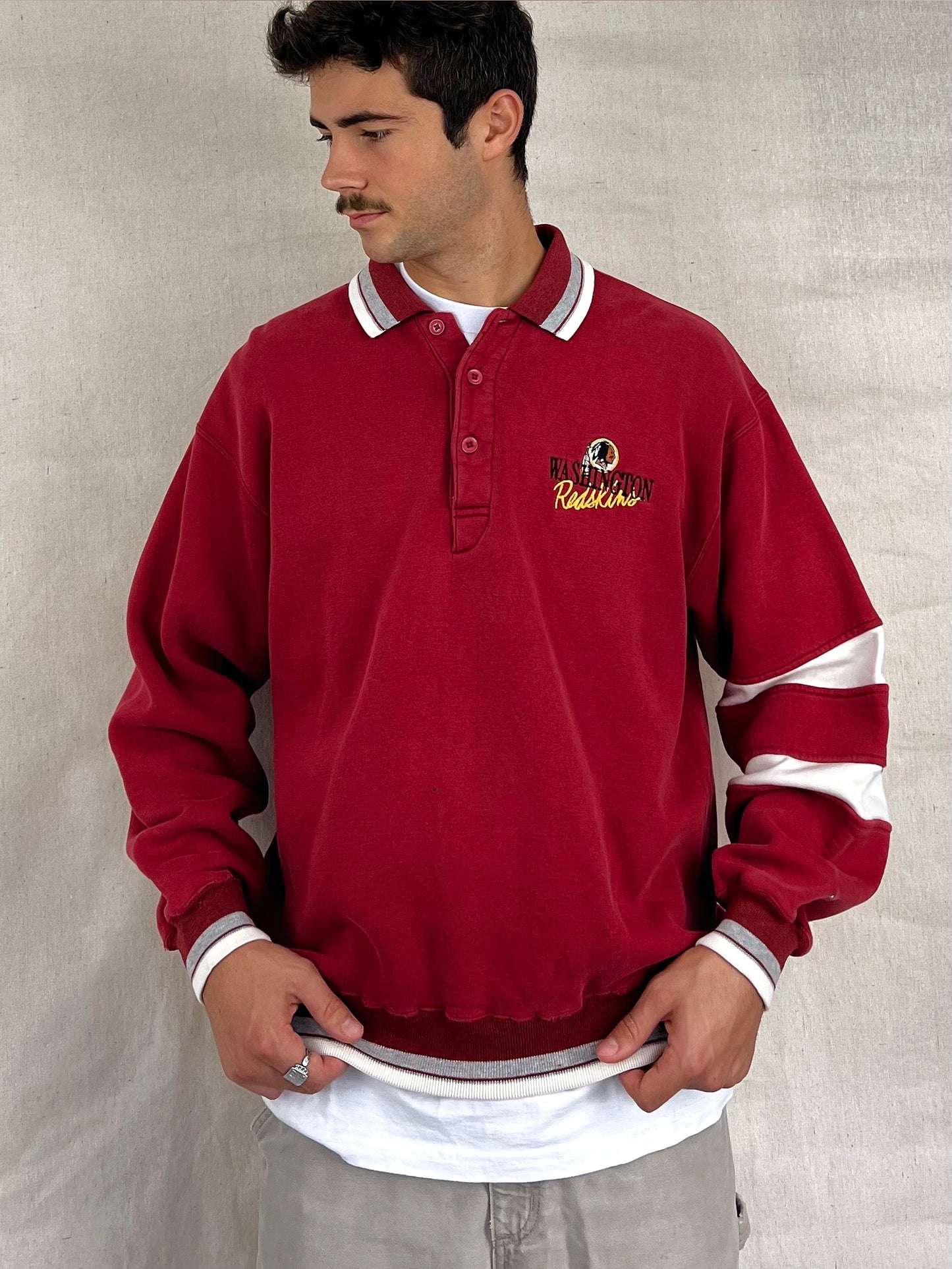 90's Washington Redskins NFL Embroidered Vintage Collared Sweatshirt Size M